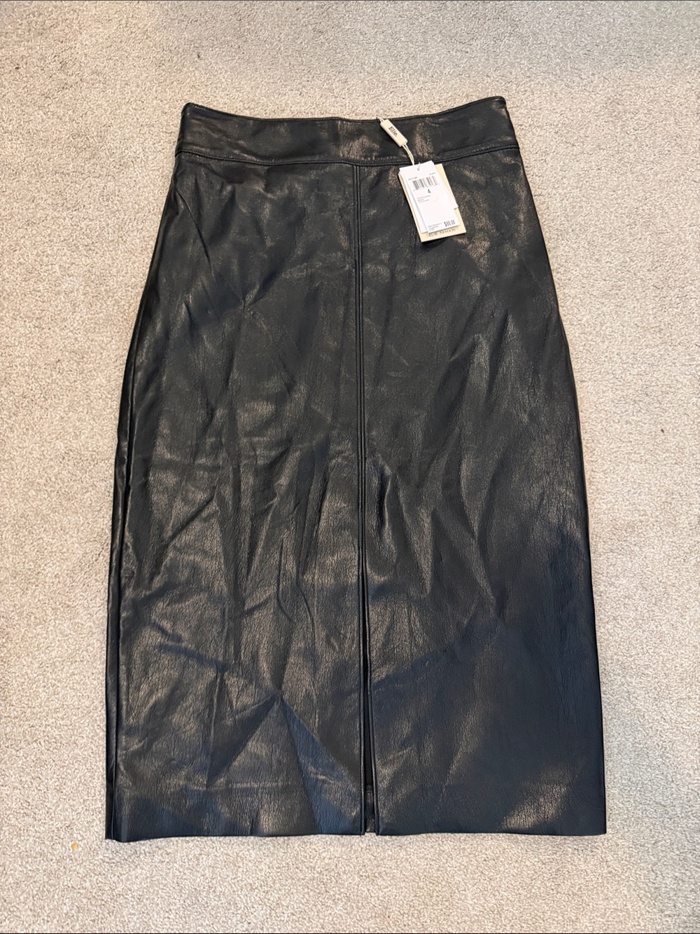 Elie Tahari Black Faux Leather Center-Seam Pencil Skirt
